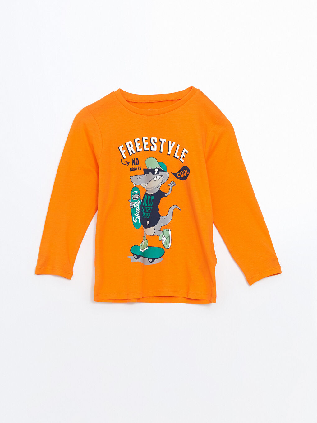 LCW Kids Turuncu Bisiklet Yaka Baskılı Erkek Çocuk Pijama Üst