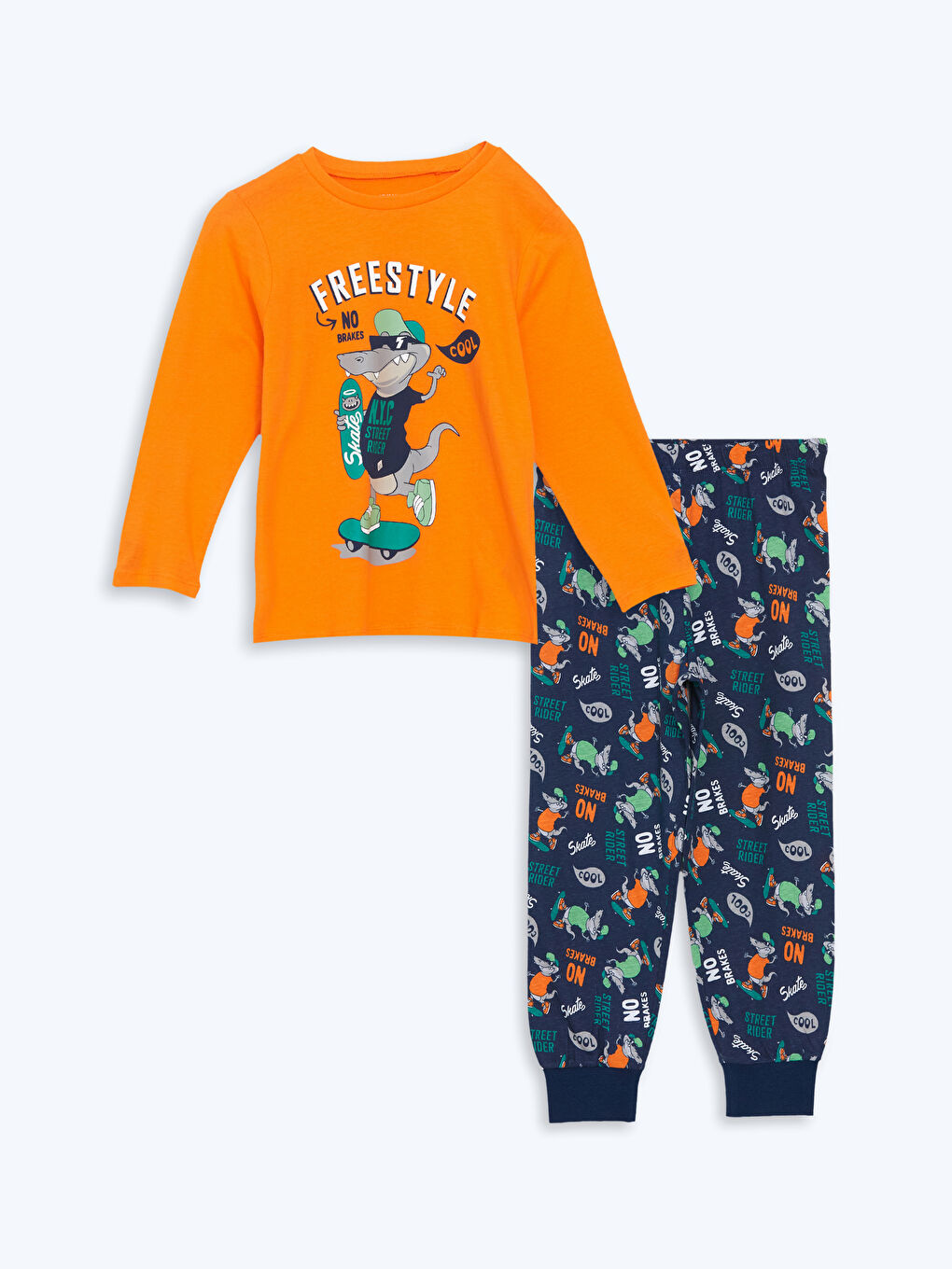 LCW Kids Turuncu Bisiklet Yaka Erkek Çocuk Pijama Takımı