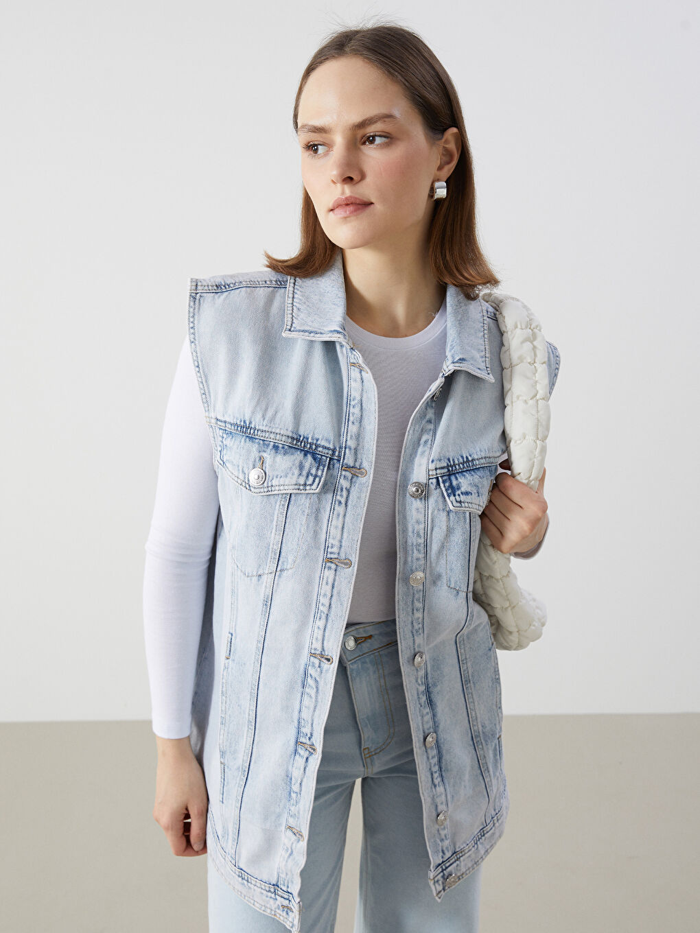 LCW Modest Gömlek Yaka Kadın Jean Yelek -S57866Z8-311