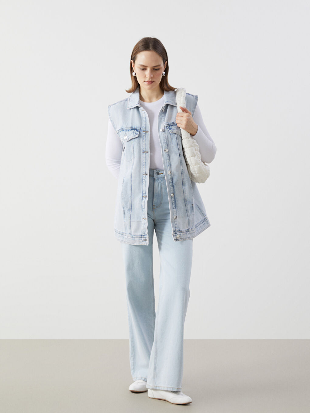 LCW Modest Gömlek Yaka Kadın Jean Yelek -S57866Z8-311