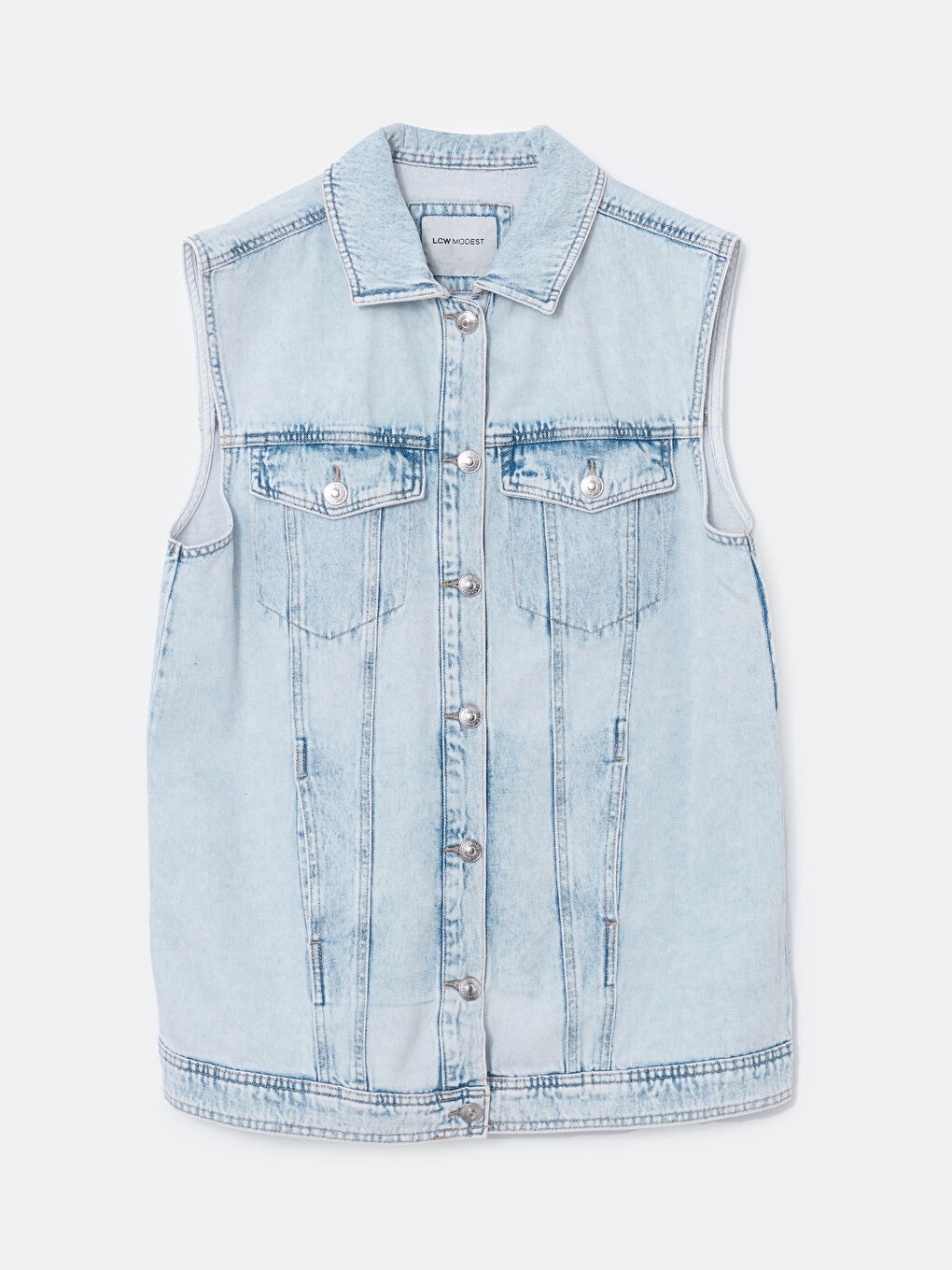 LCW Modest Gömlek Yaka Kadın Jean Yelek -S57866Z8-311