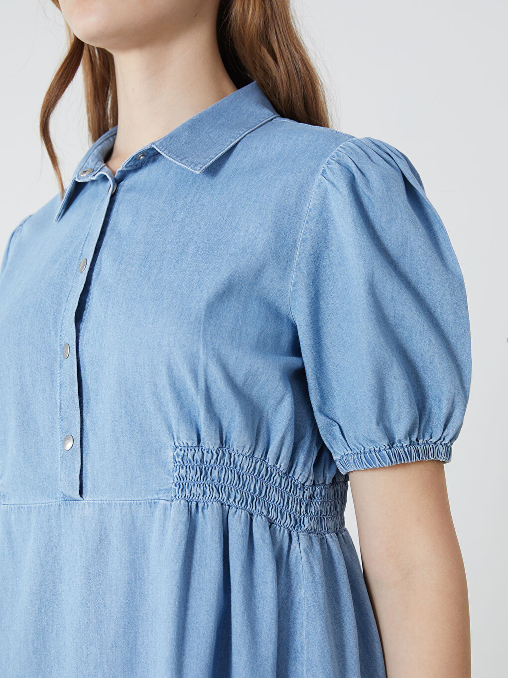 Plain Gathered Women's Denim Dress -S57869Z8-507
