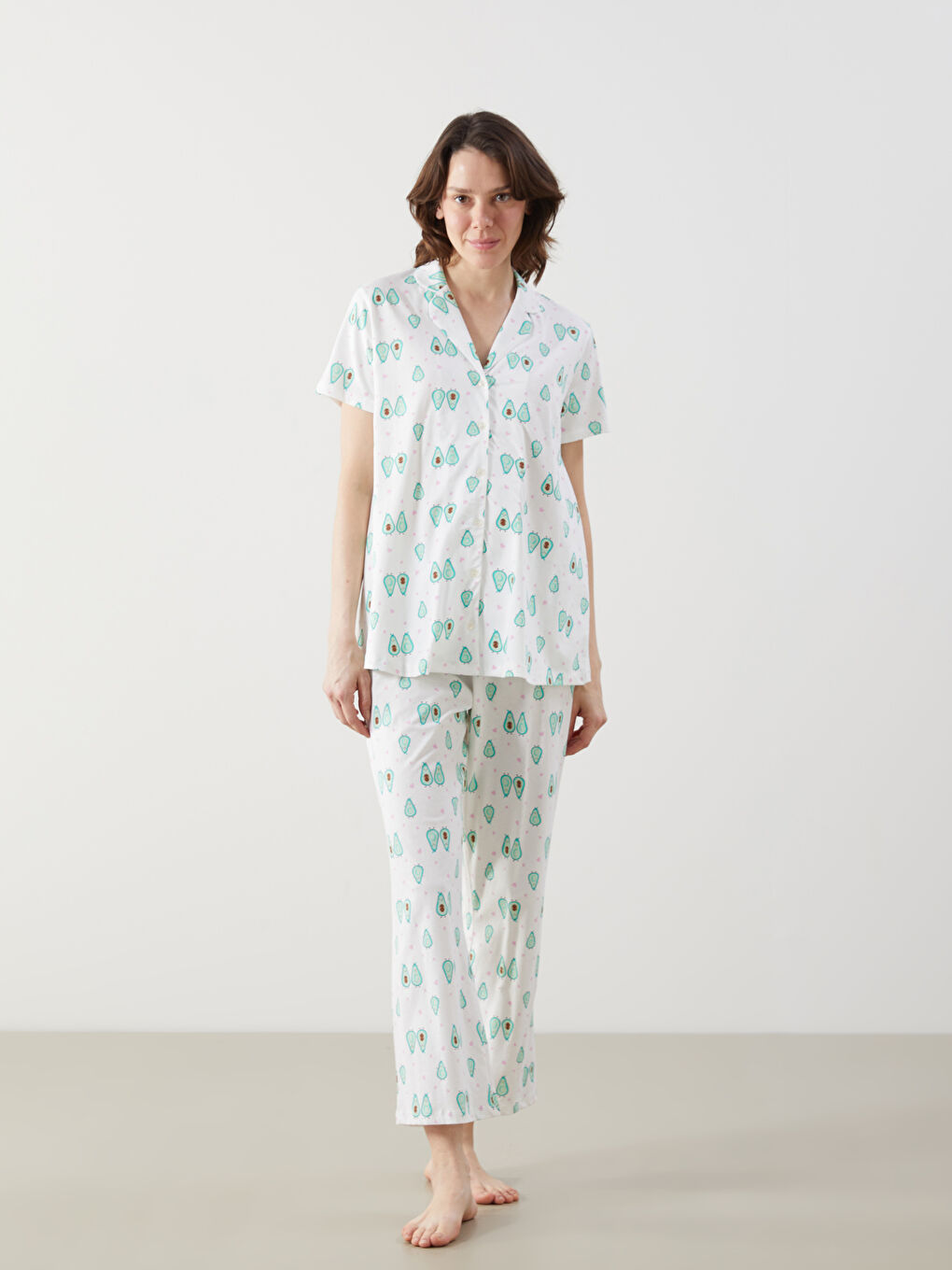 Ekru Beli Lastikli Desenli Hamile Pijama Altı