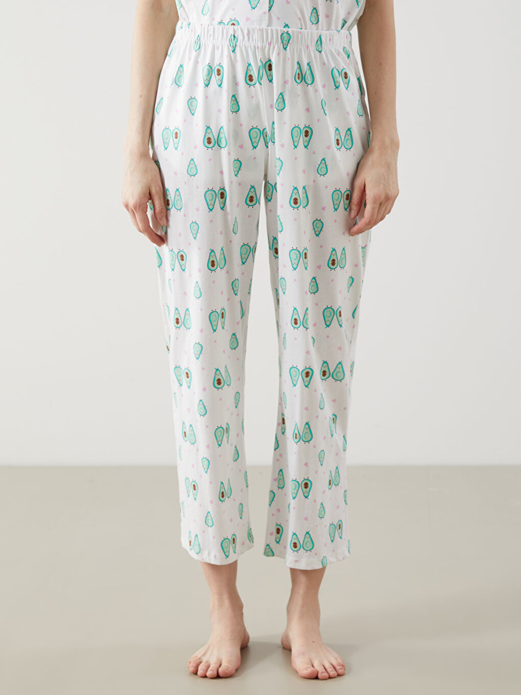 Ekru Beli Lastikli Desenli Hamile Pijama Altı-1