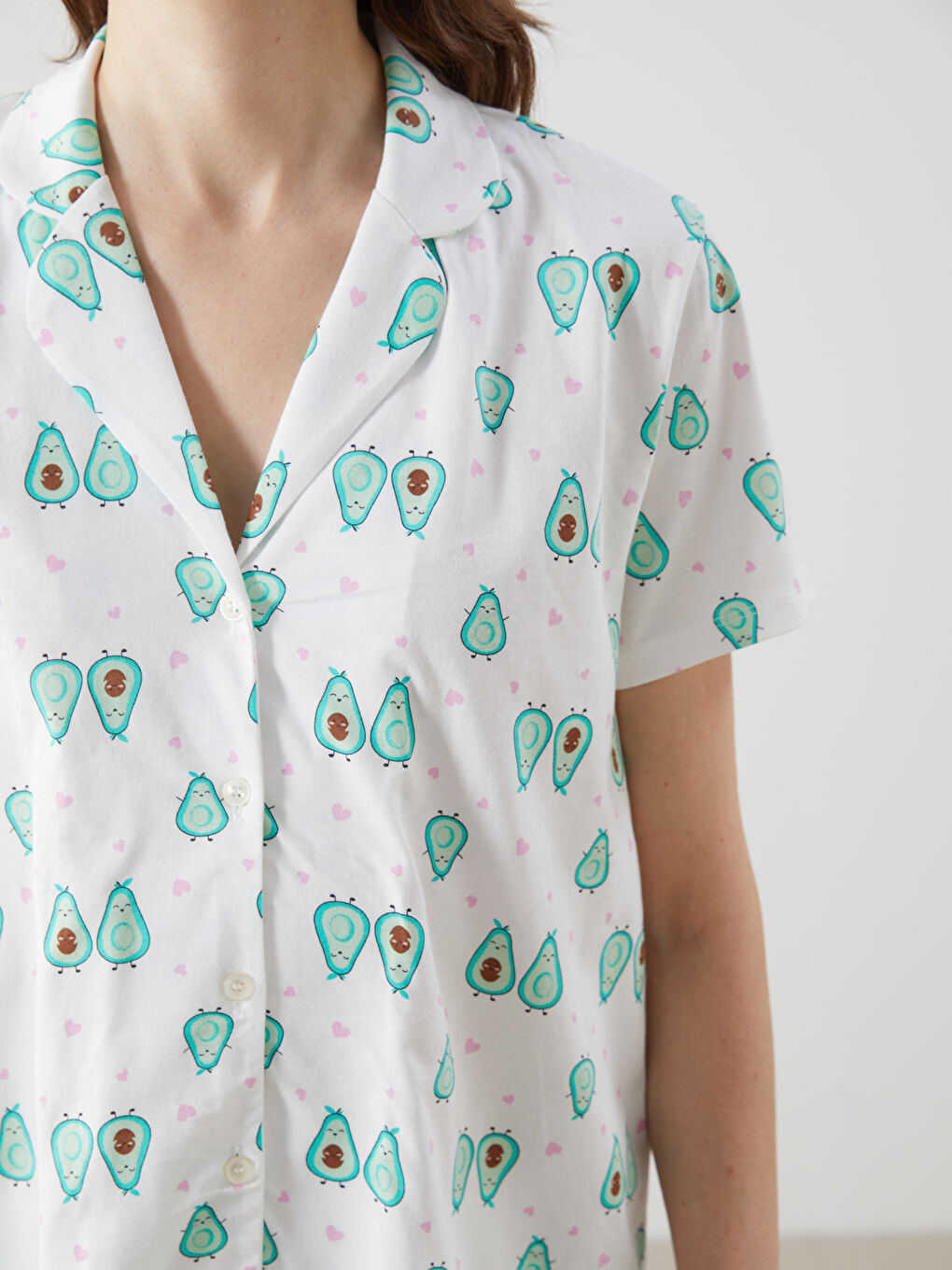 Ekru Gömlek Yaka Desenli Kadın Pijama Üstü-2