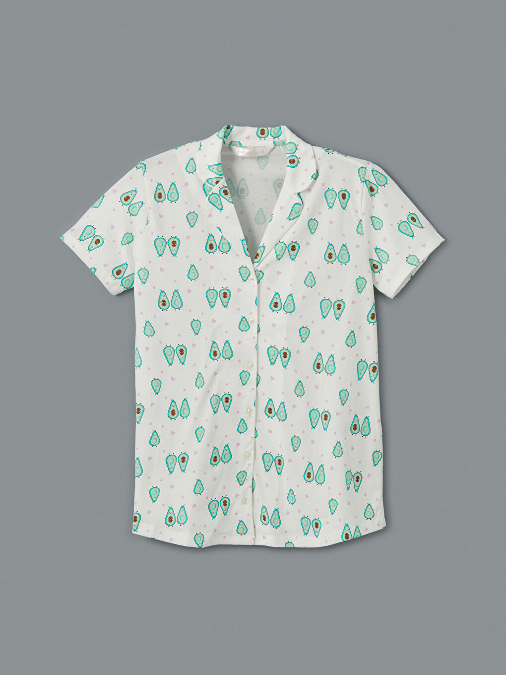 Ekru Gömlek Yaka Desenli Kadın Pijama Üstü-4