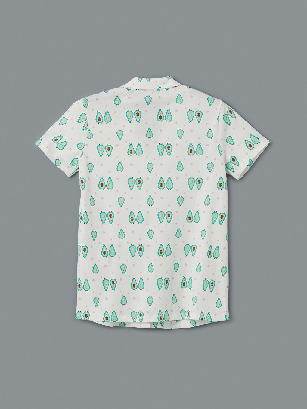 Ekru Gömlek Yaka Desenli Kadın Pijama Üstü-5