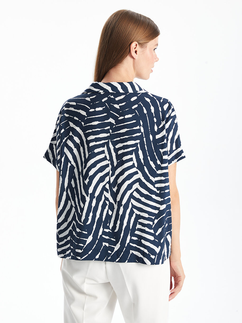 Polo Neck Patterned Women's Blouse -S57925Z8-LSJ