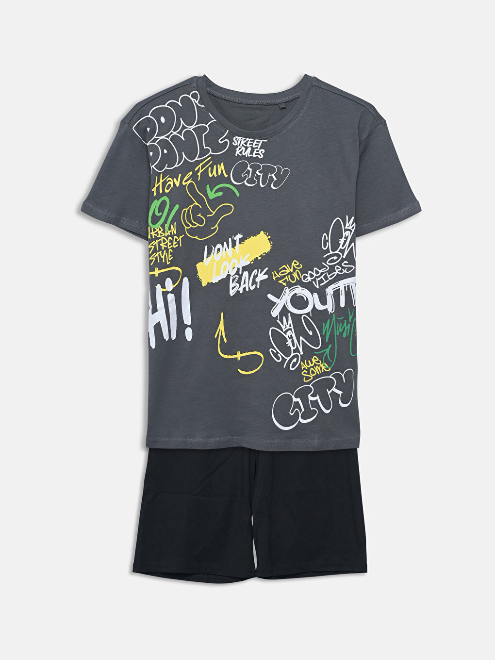 Crew Neck Printed Boys' Shorts Pyjamas Set -S57927Z4-HKT