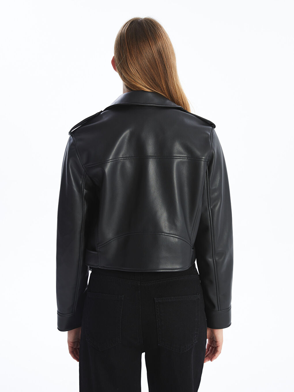 Biker Collar Women's Leather Look Jacket -S57969Z8-CVL
