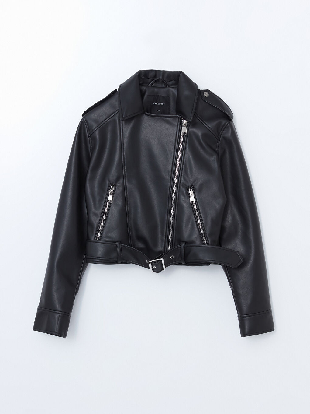 Biker Collar Women's Leather Look Jacket -S57969Z8-CVL