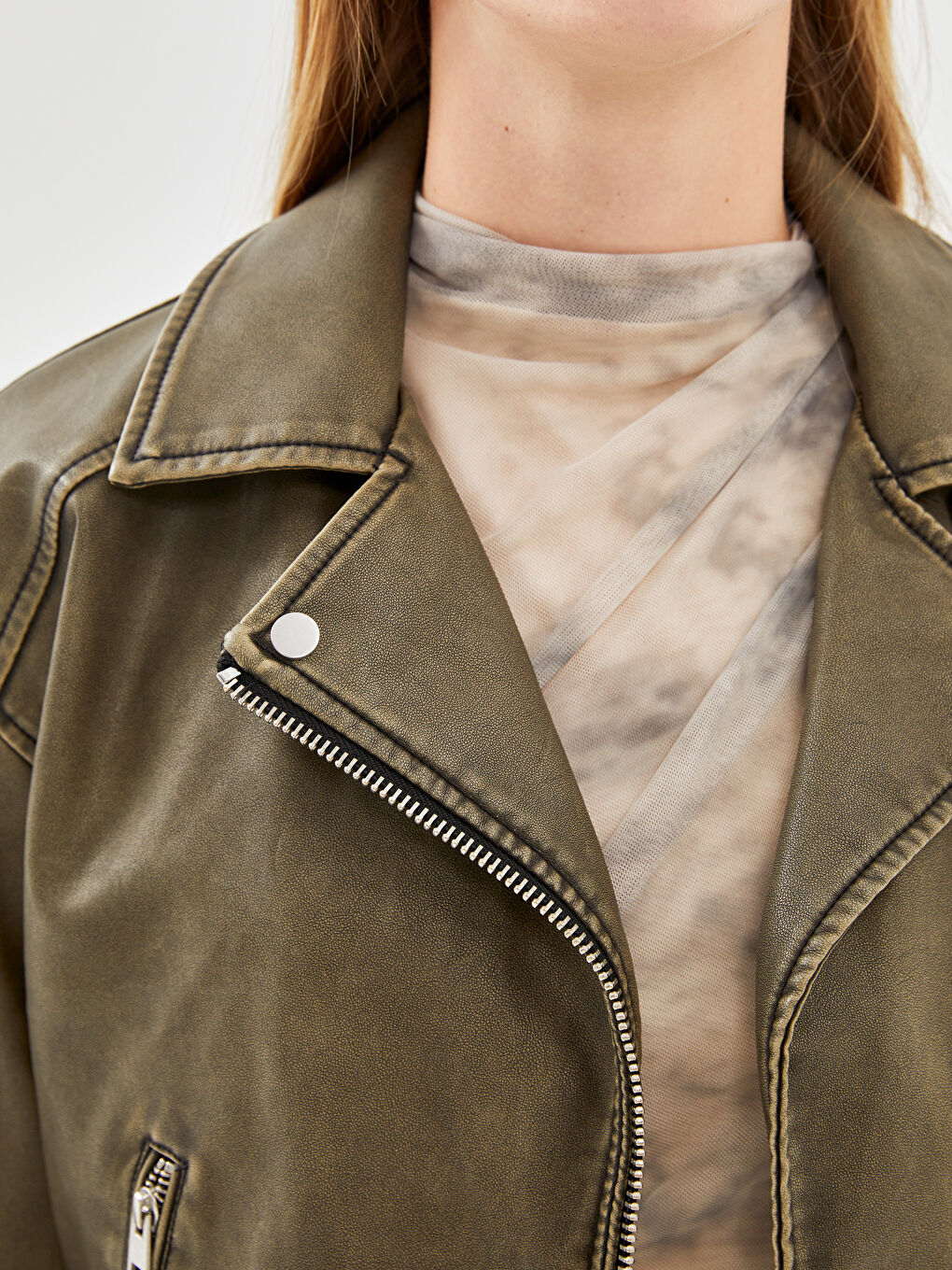 Biker Collar Women's Leather Look Jacket -S57970Z8-502