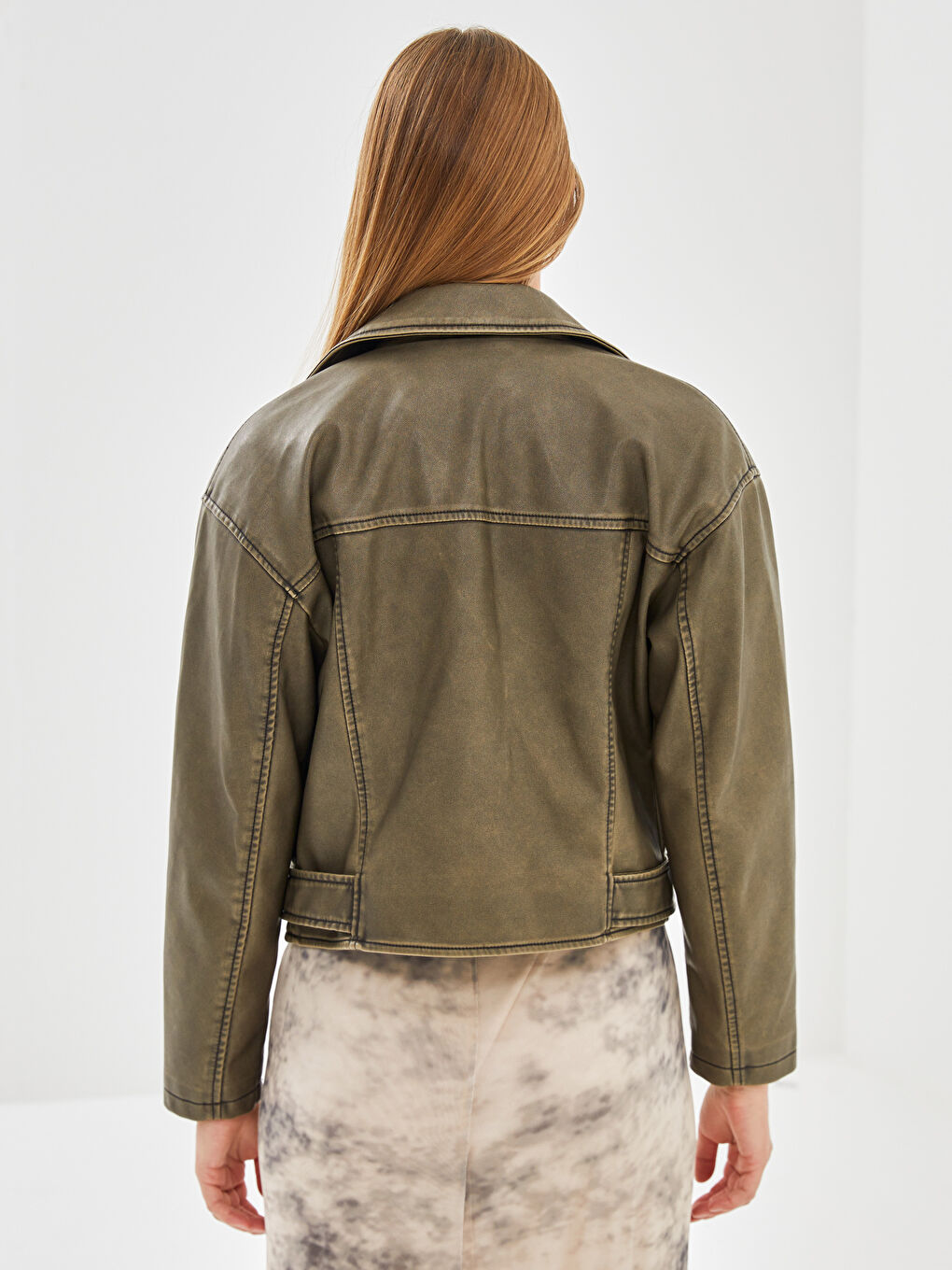 Biker Collar Women's Leather Look Jacket -S57970Z8-502