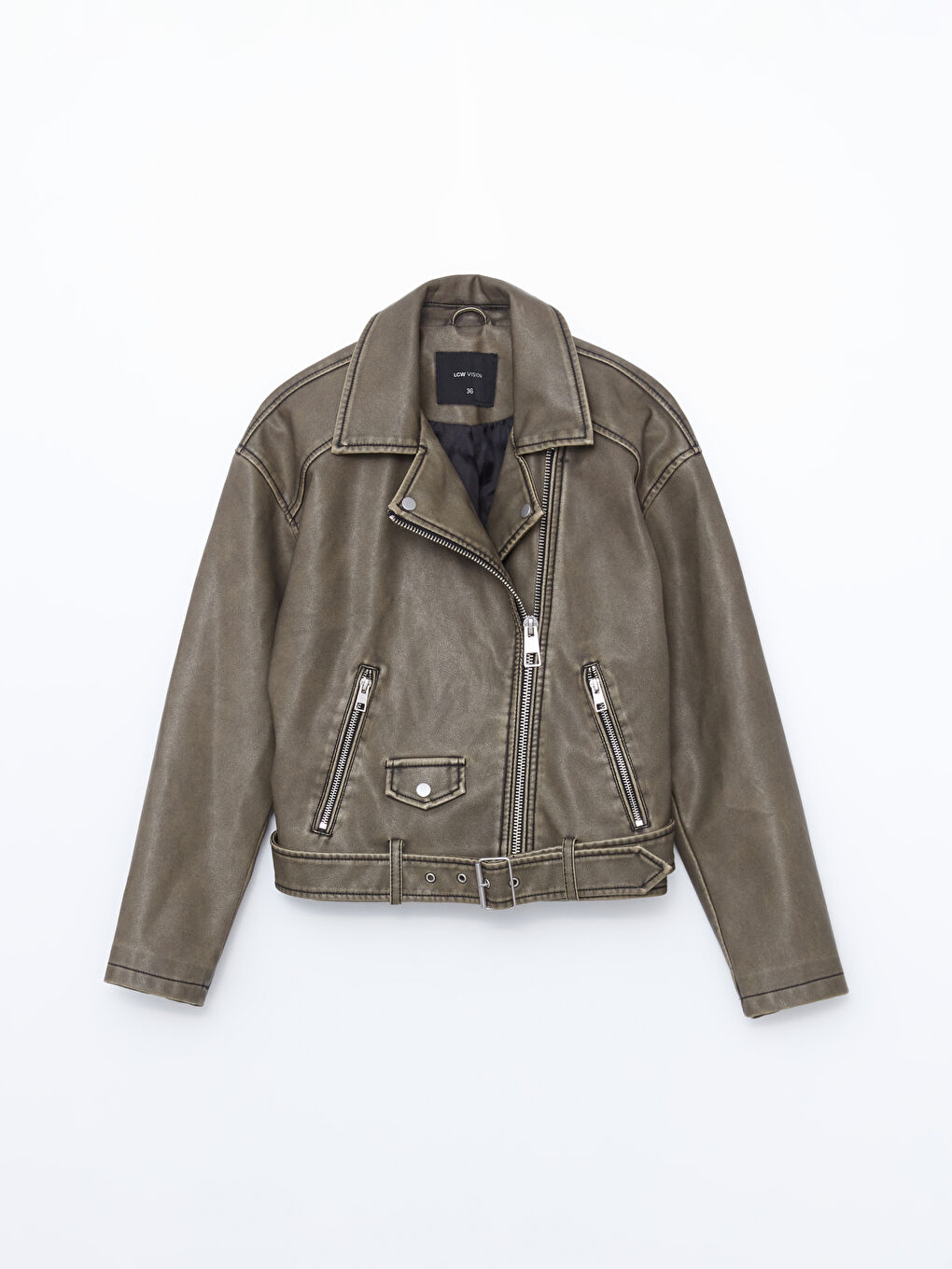 Biker Collar Women's Leather Look Jacket -S57970Z8-502