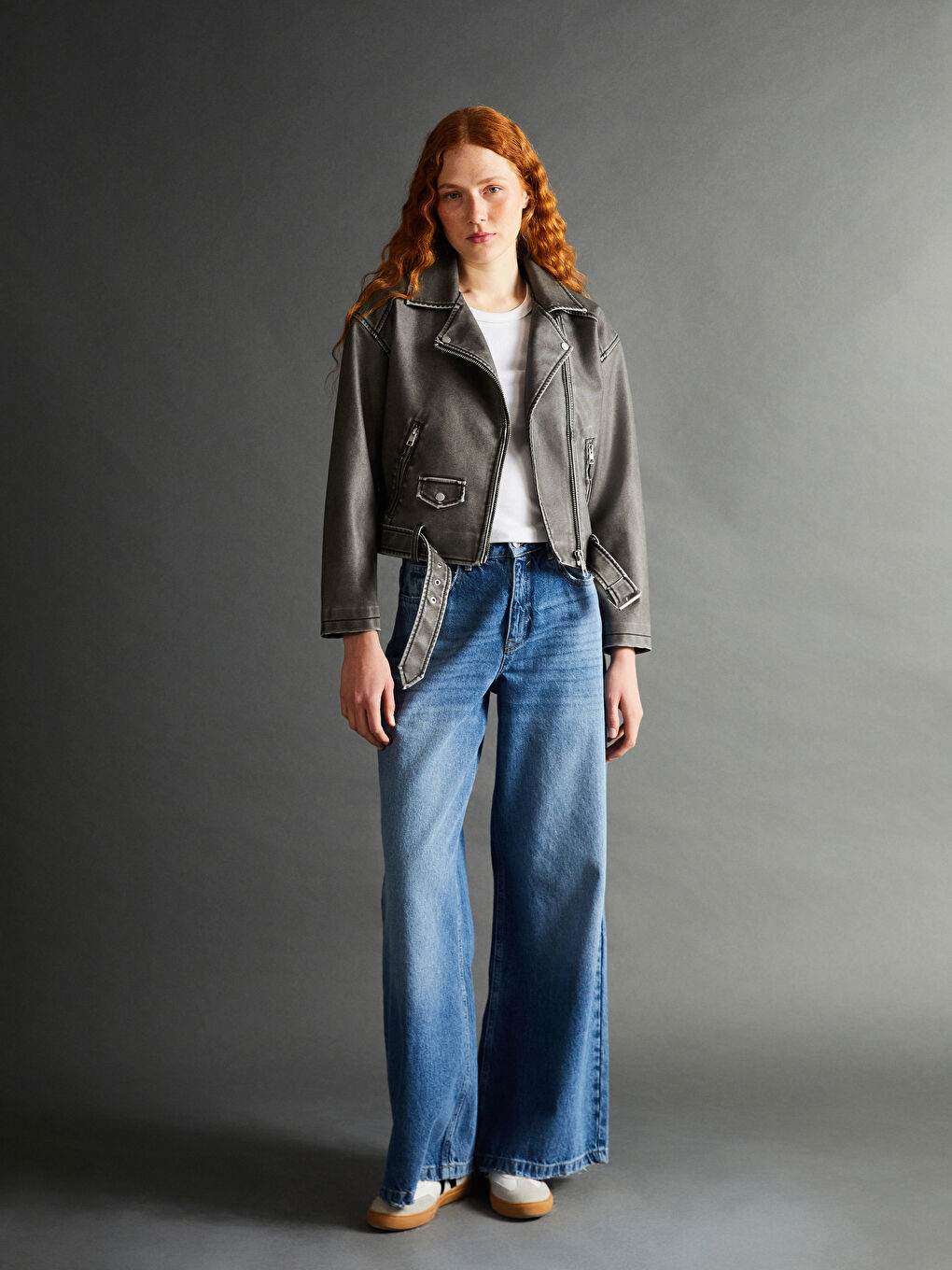 Biker Collar Women's Leather Look Jacket -S57970Z8-KSL