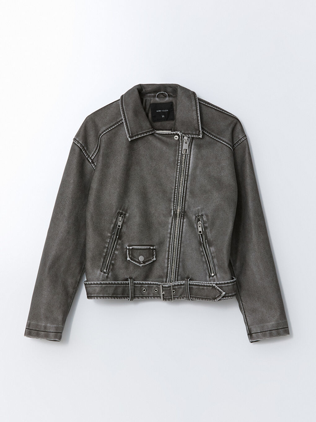 Biker Collar Women's Leather Look Jacket -S57970Z8-KSL