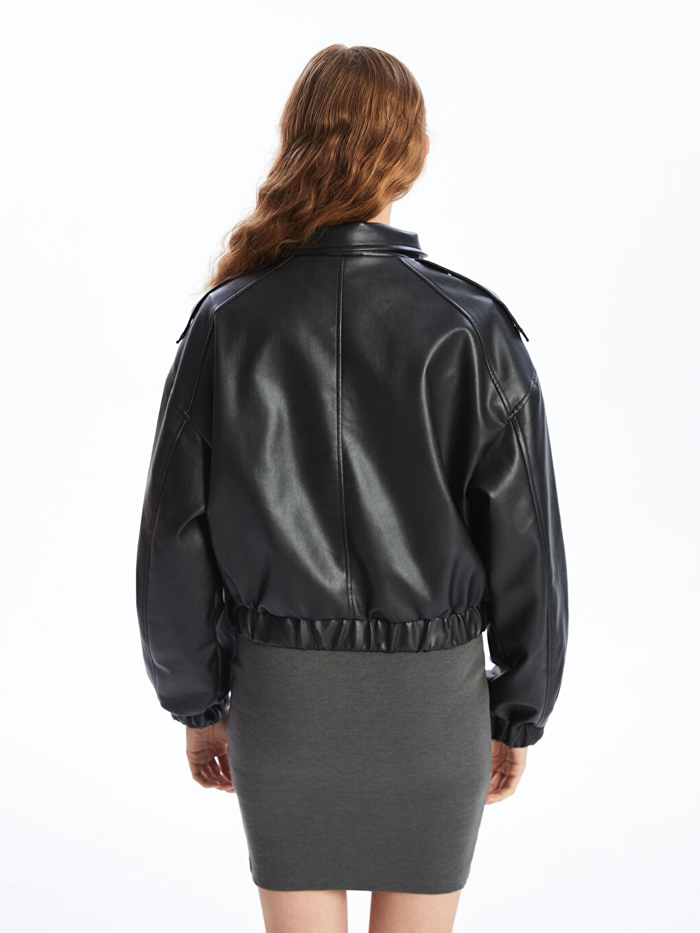 Stand Collar Oversize Women's Leather Look Jacket -S57971Z8-CVL
