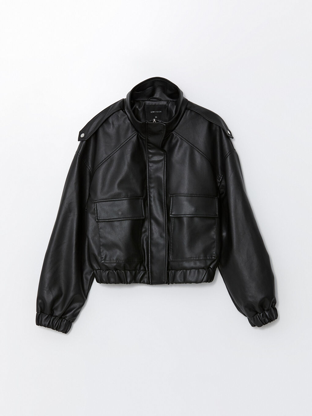 Stand Collar Oversize Women's Leather Look Jacket -S57971Z8-CVL