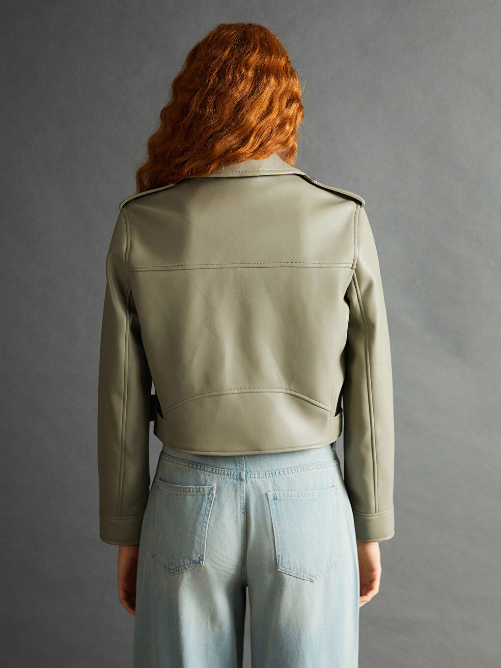 Biker Neck Crop Women's Faux Leather Jacket -S57972Z8-K6G
