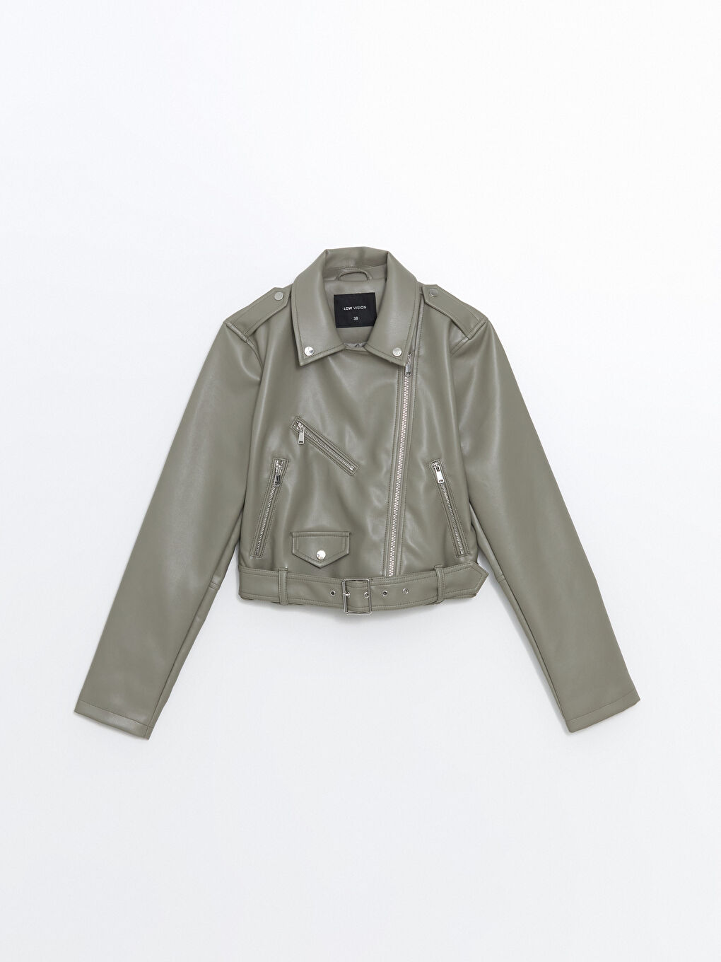 Biker Neck Crop Women's Faux Leather Jacket -S57972Z8-K6G