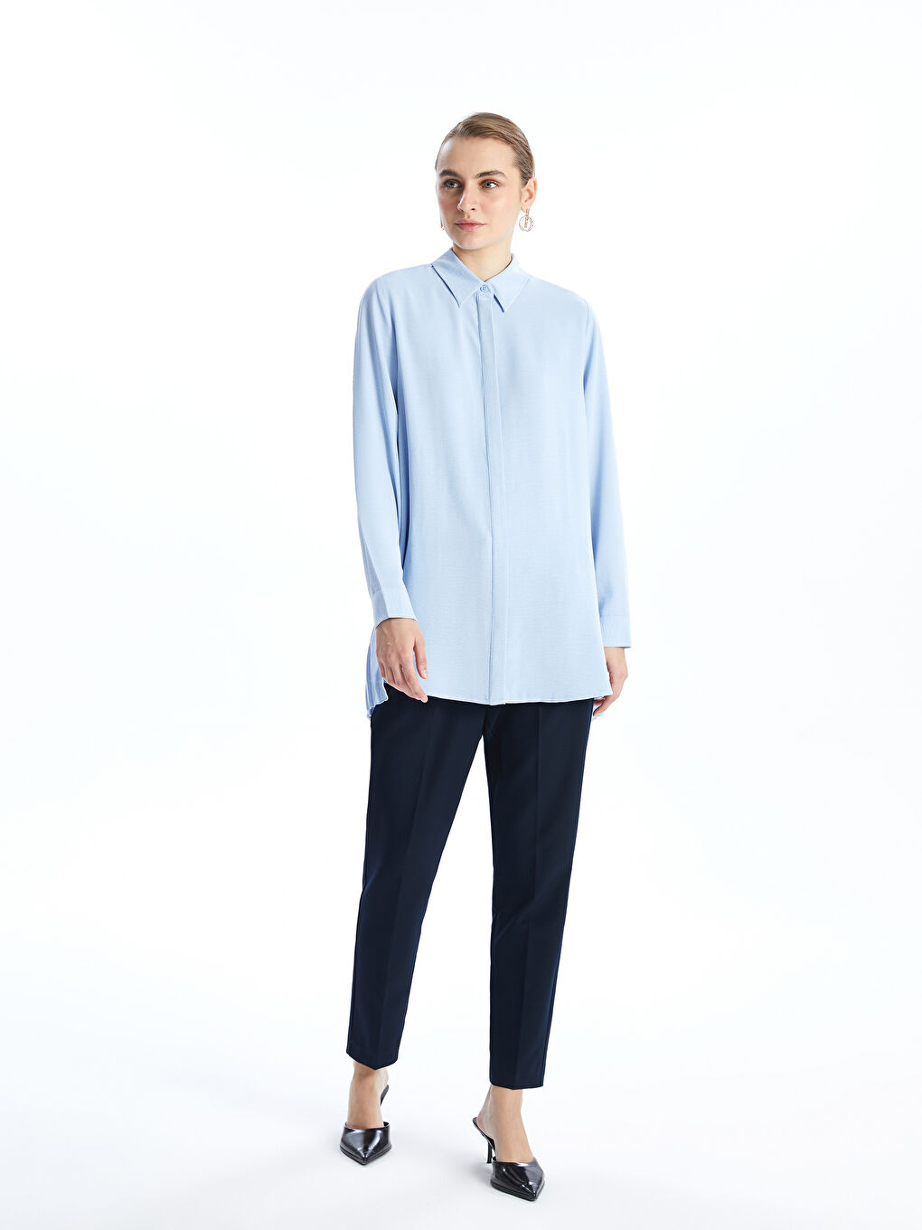 Plain Pleated Women's Shirt Tunic -S57973Z8-ENS