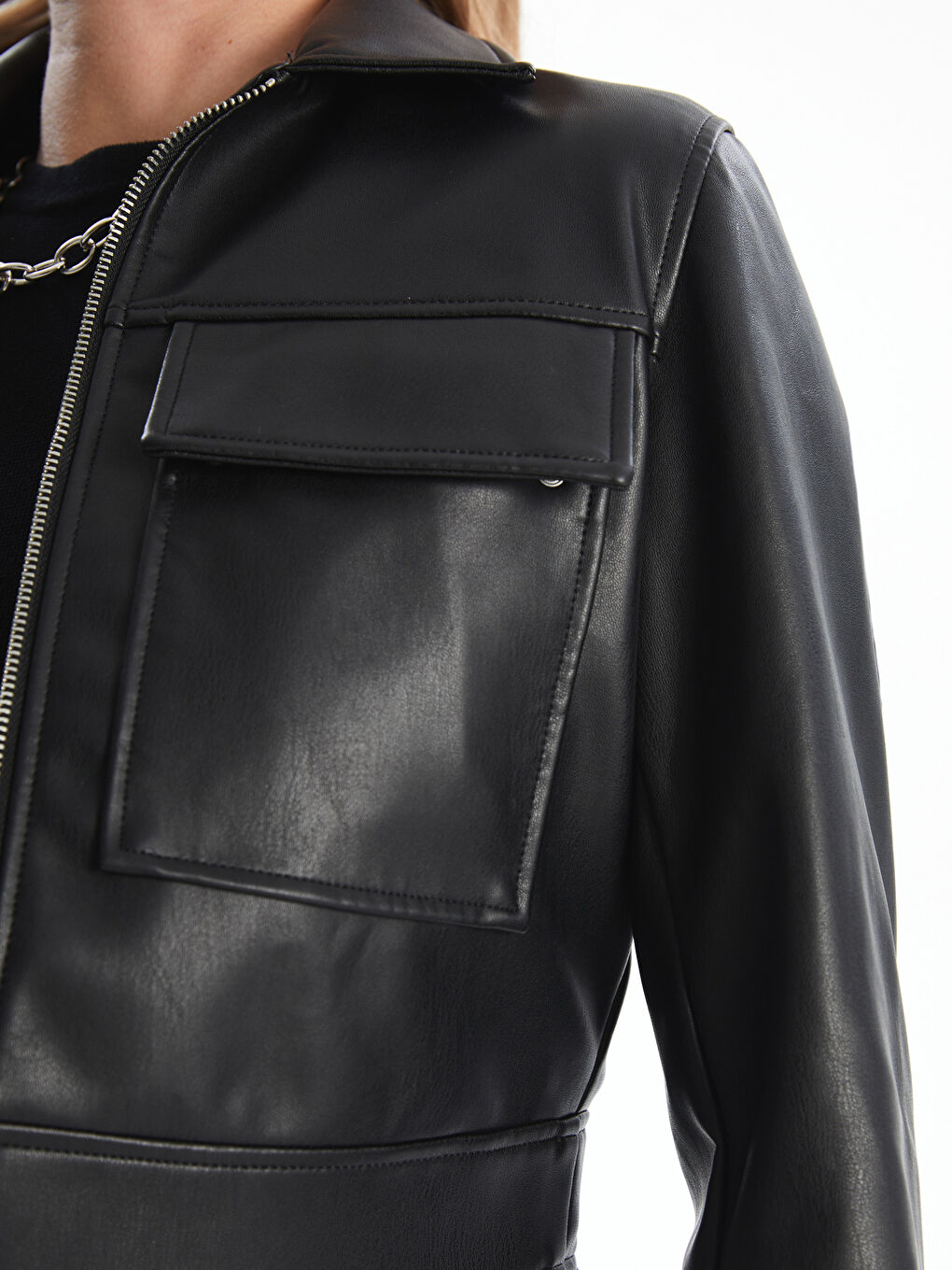 Shirt Collar Women's Leather Look Jacket -S57975Z8-CVL