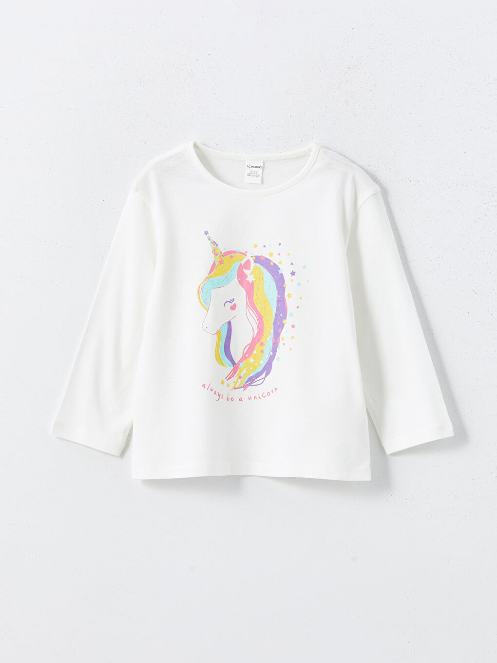 Ekru Bisiklet Yaka Baskılı Kız Çocuk Tişört