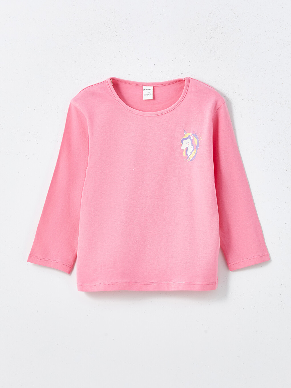 Pembe Bisiklet Yaka Uzun Kollu Baskılı Kız Çocuk Tişört
