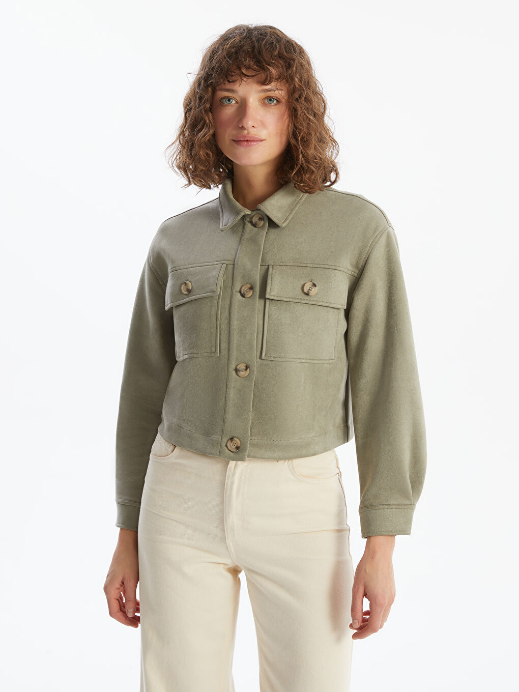 Shirt Collar Women's Suede Look Jacket -S57981Z8-LV8