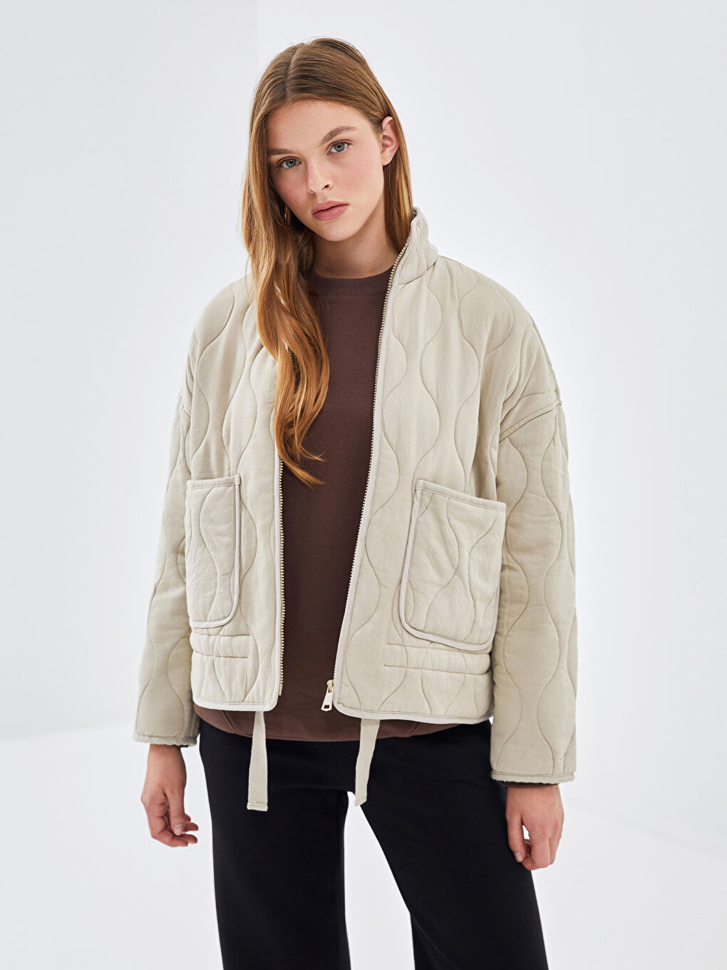 Stand Collar Quilted Oversize Women's Puffer Jacket -S57985Z8-DXR