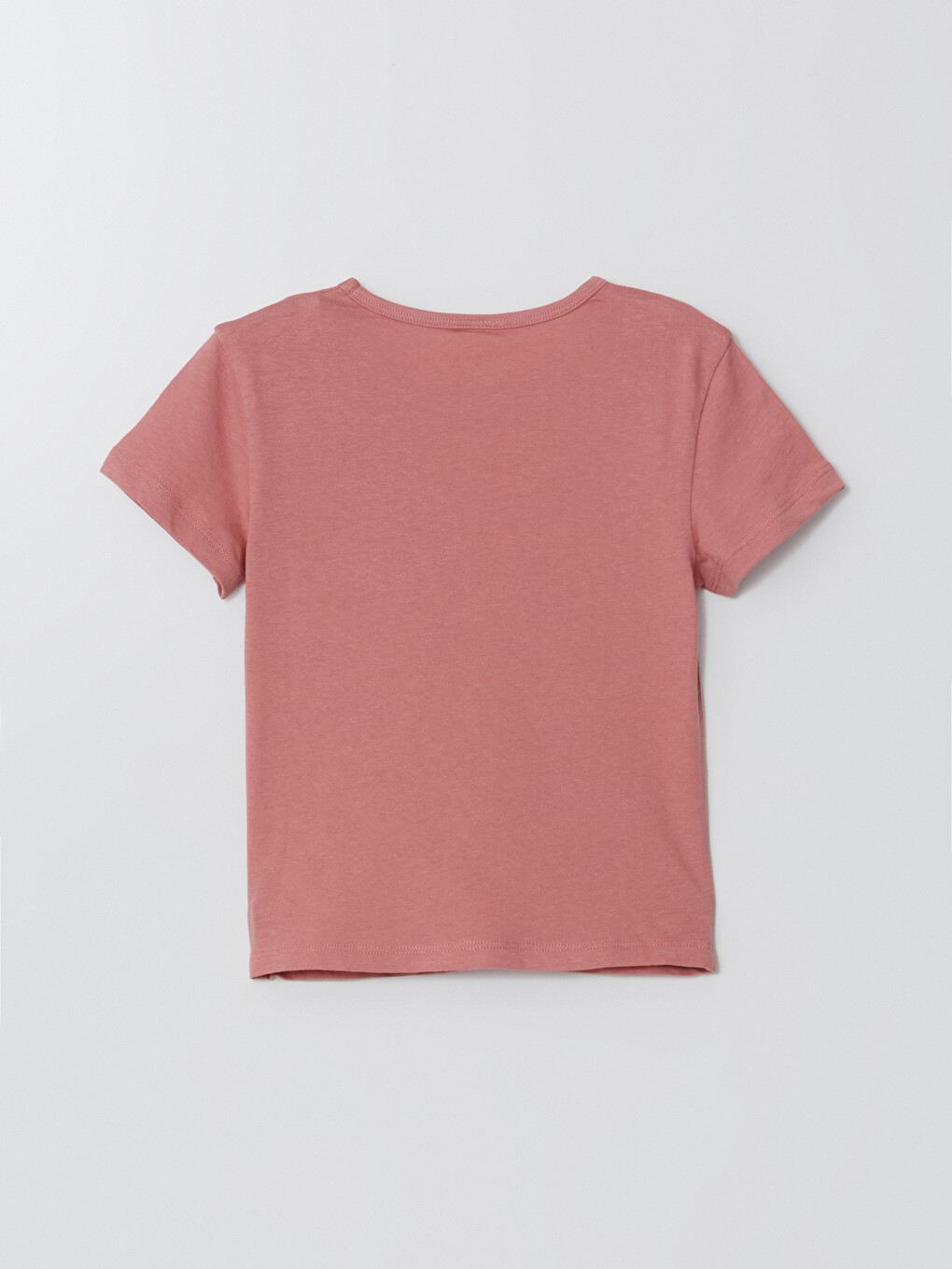 Pembe Bisiklet Yaka Çiçek Nakışlı Kız Çocuk Tişört-1