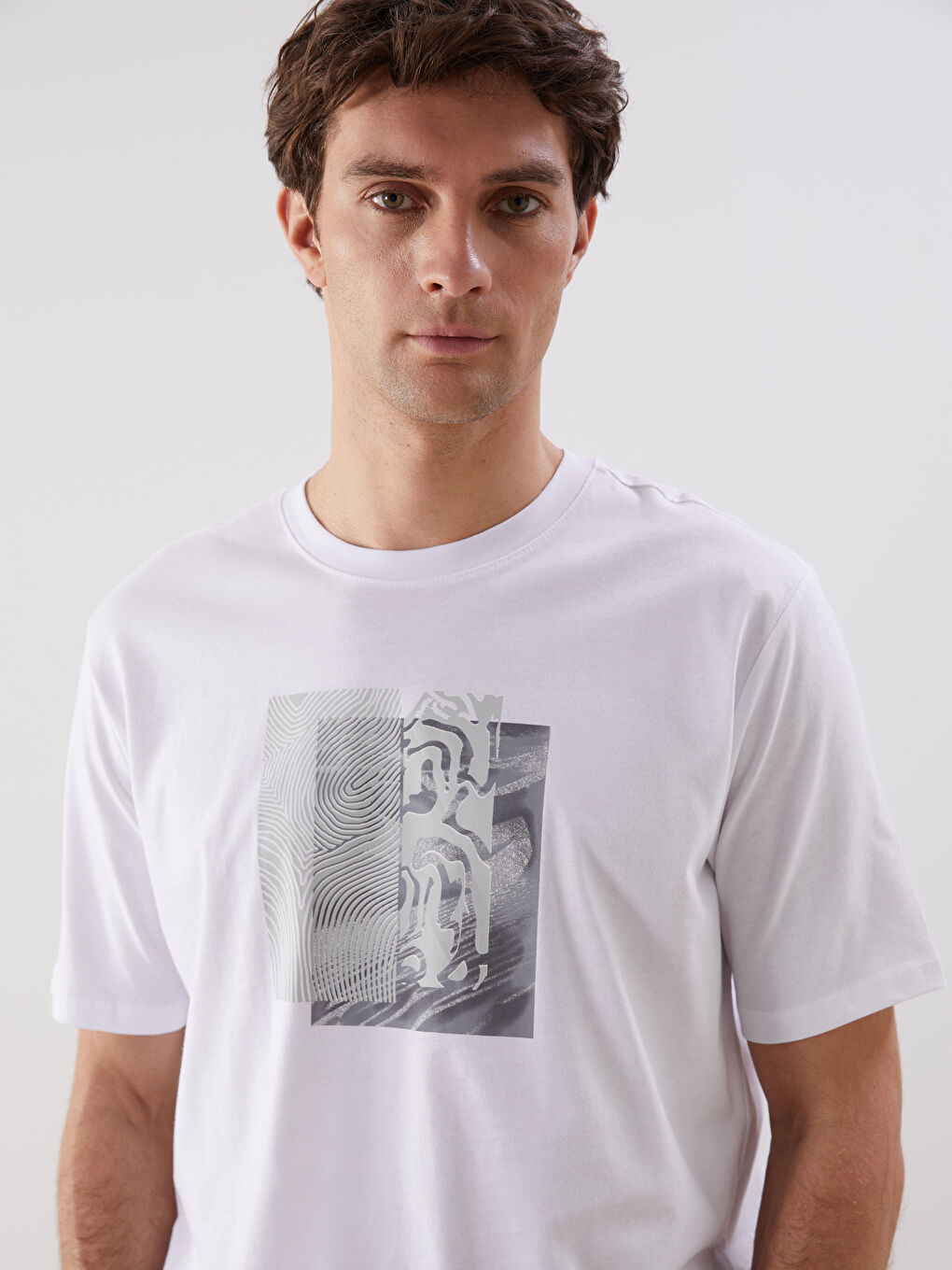 T-shirt en Jersey Imprimé à Col Rond pour Hommes