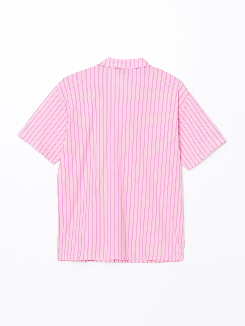 Pembe Gömlek Yaka Çizgili Kadın Pijama Üstü-1
