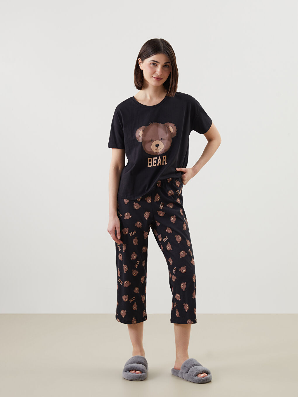 LCW Young Siyah Beli Lastikli Desenli Kadın Pijama Alt