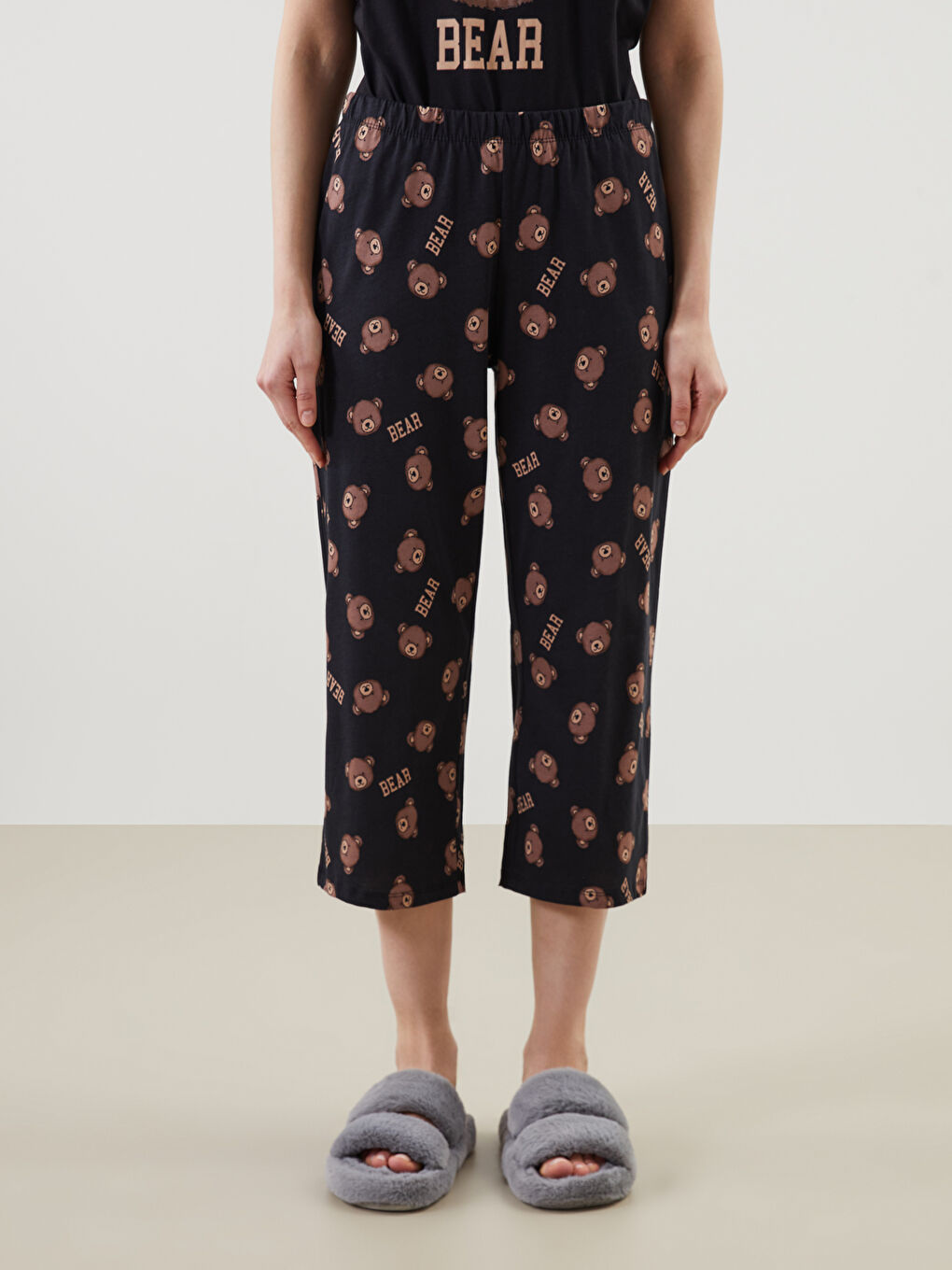 LCW Young Siyah Beli Lastikli Desenli Kadın Pijama Alt - 1