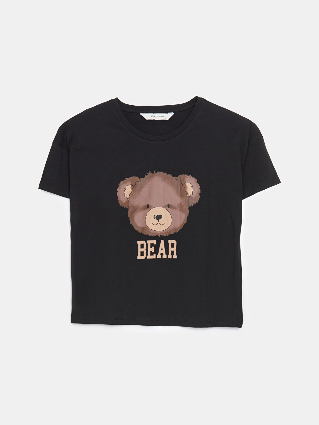 Siyah Bisiklet Yaka Ayı Teddy Baskılı Kadın Pijama Üstü