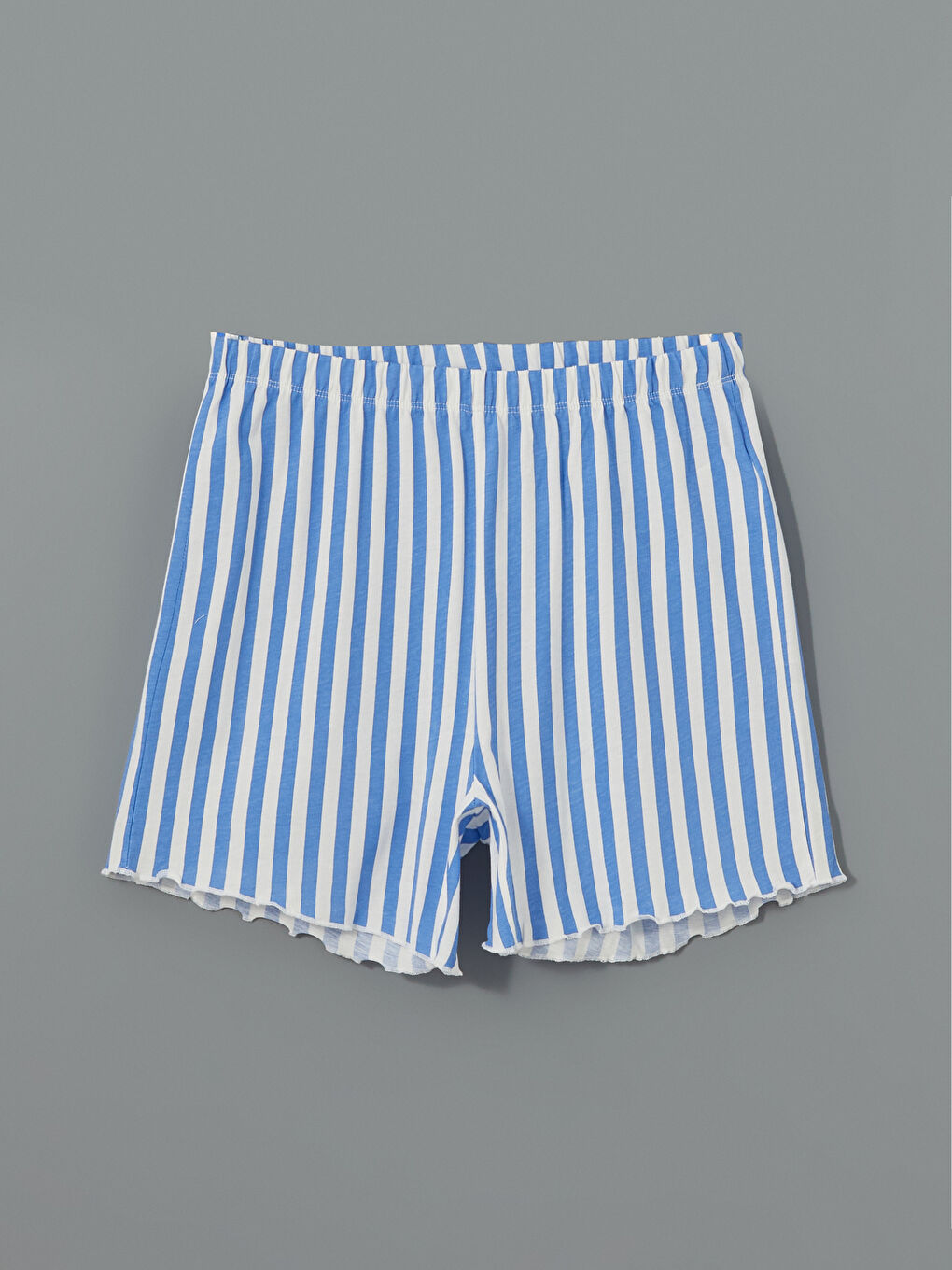 Mavi Beli Lastikli Çizgili Kadın Şort Pijama Altı