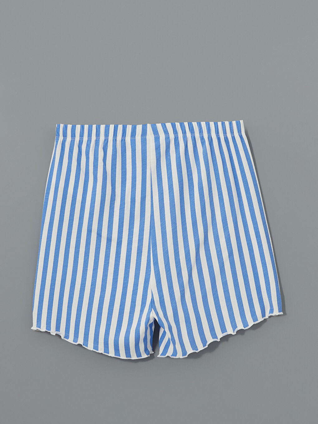 Mavi Beli Lastikli Çizgili Kadın Şort Pijama Altı-1