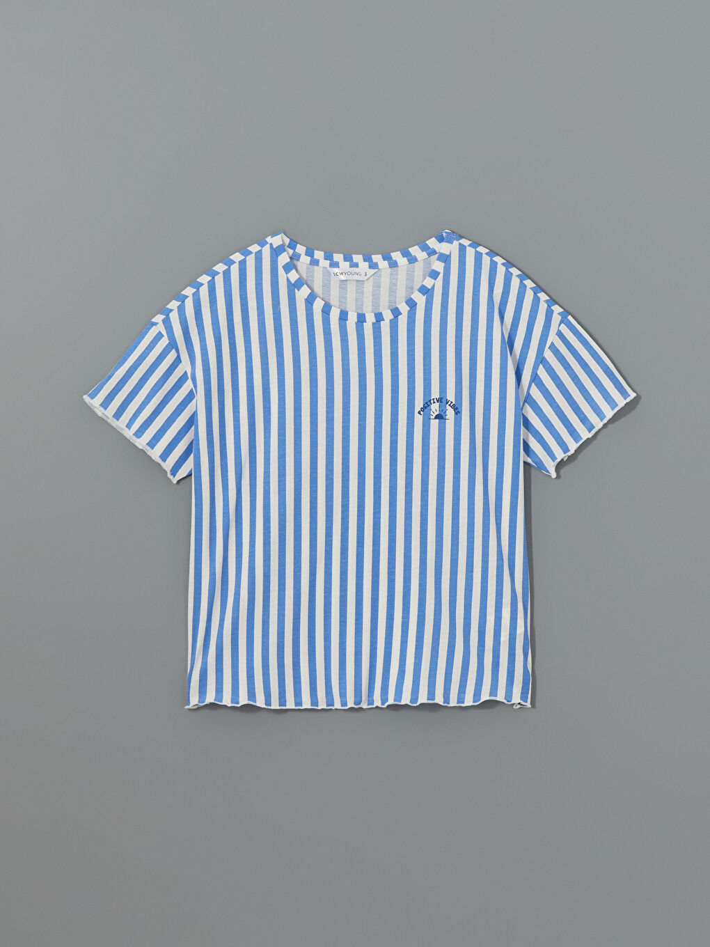 Mavi Bisiklet Yaka Çizgili Kadın Pijama Üstü