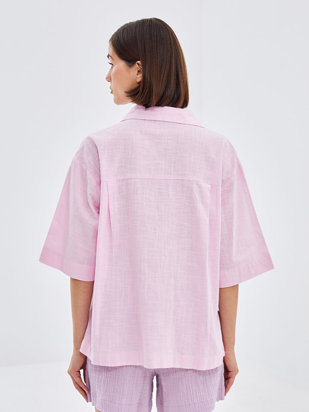 Oversize Linen-Look Women's Shirt -S58187Z8-JVA