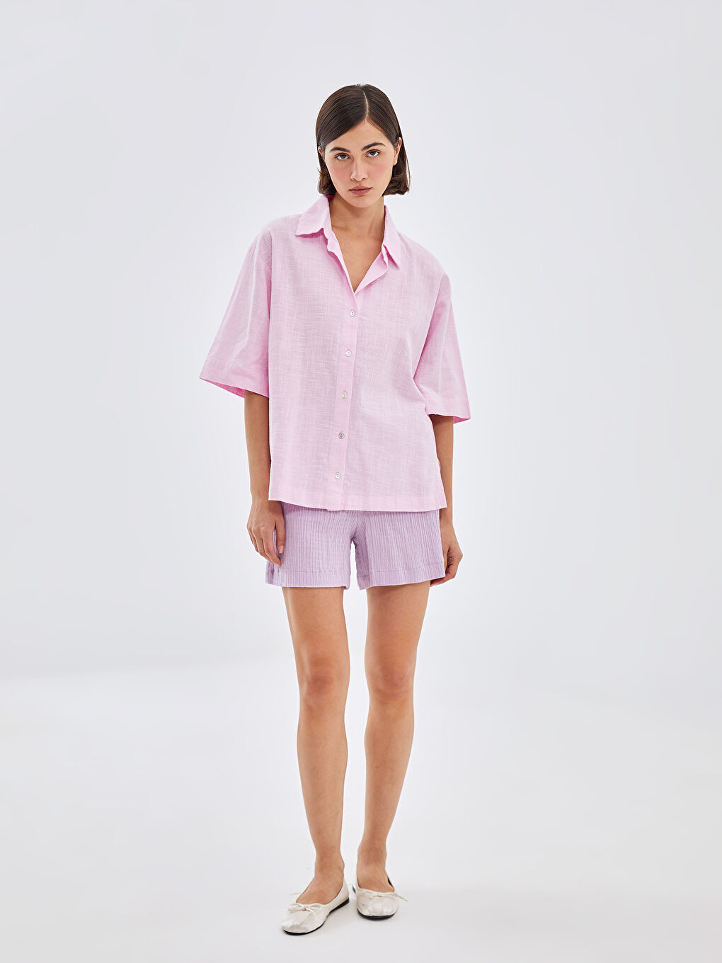 Oversize Linen-Look Women's Shirt -S58187Z8-JVA