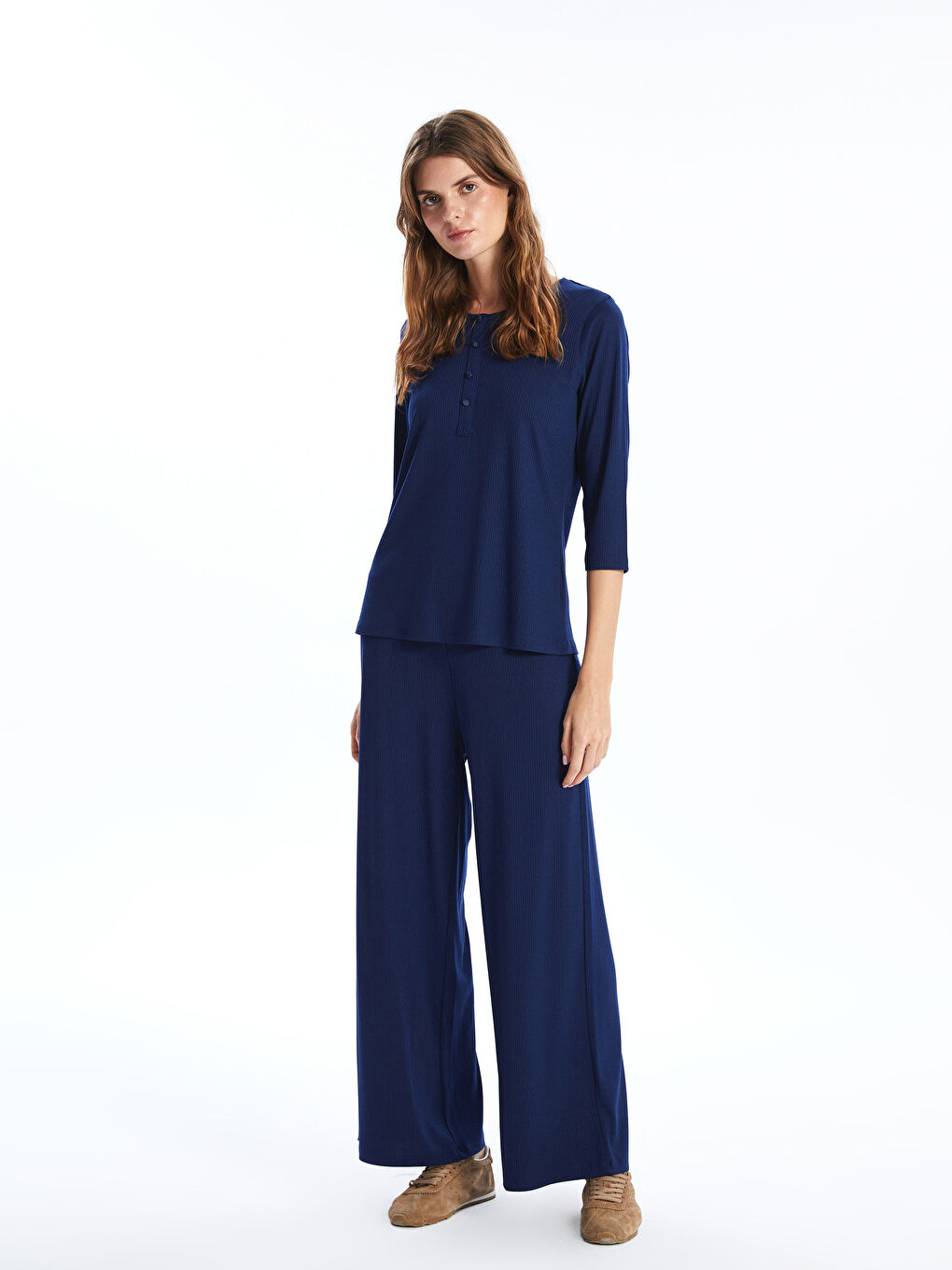 Wide Leg Women Trousers With Elastic Waist -S58220Z8-HPN
