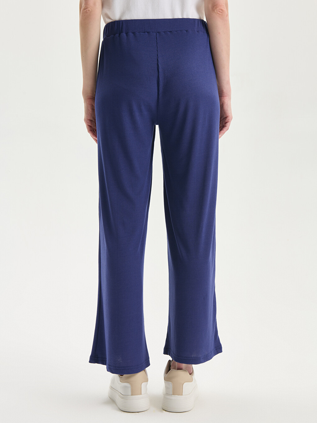 Lacivert Beli Lastikli Geniş Paça Kadın Pantolon-3