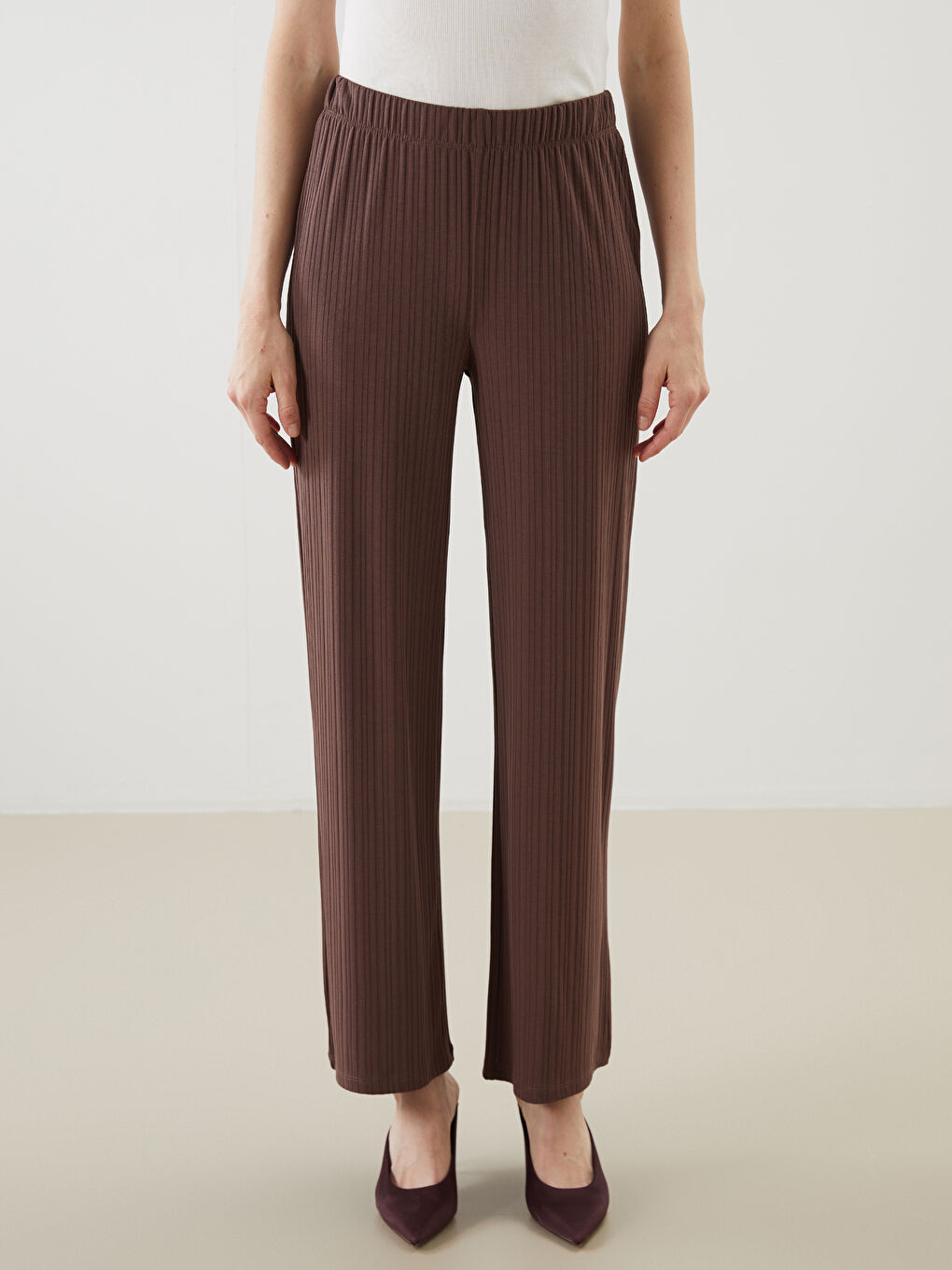 Elastic Waist Textured Women's Trousers -S58225Z8-HLD