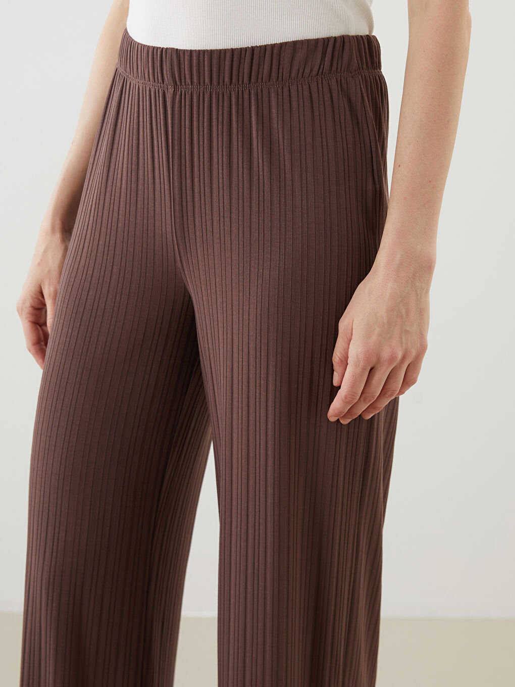 Elastic Waist Textured Women's Trousers -S58225Z8-HLD