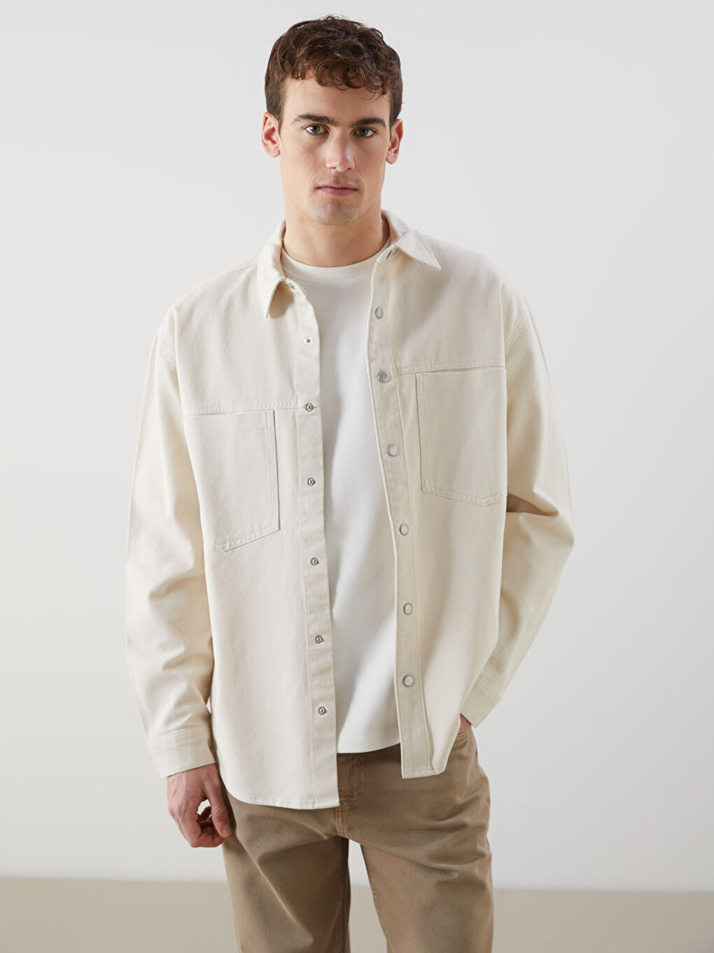 Relaxed Fit Long Sleeve Men's Denim Shirt -S58233Z8-VG3