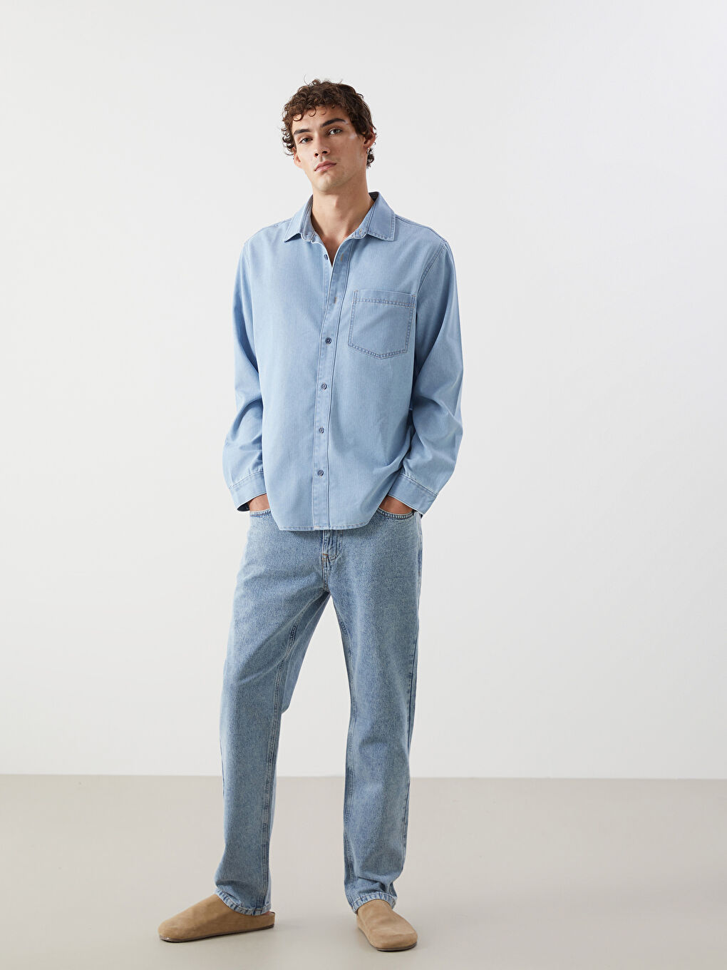 LCW Jeans Relaxed Fit Long Sleeve Men's Denim Shirt -S58236Z8-311