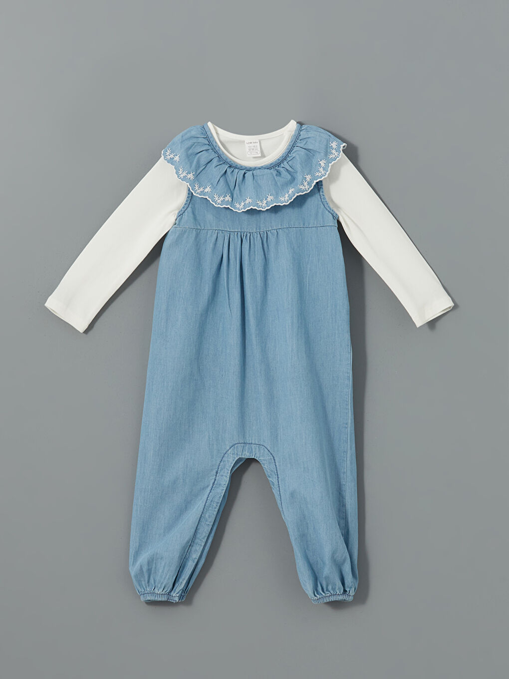 LCW baby Mavi Bisiklet Yaka Basic Kız Bebek Bluz ve Tulum 2'li