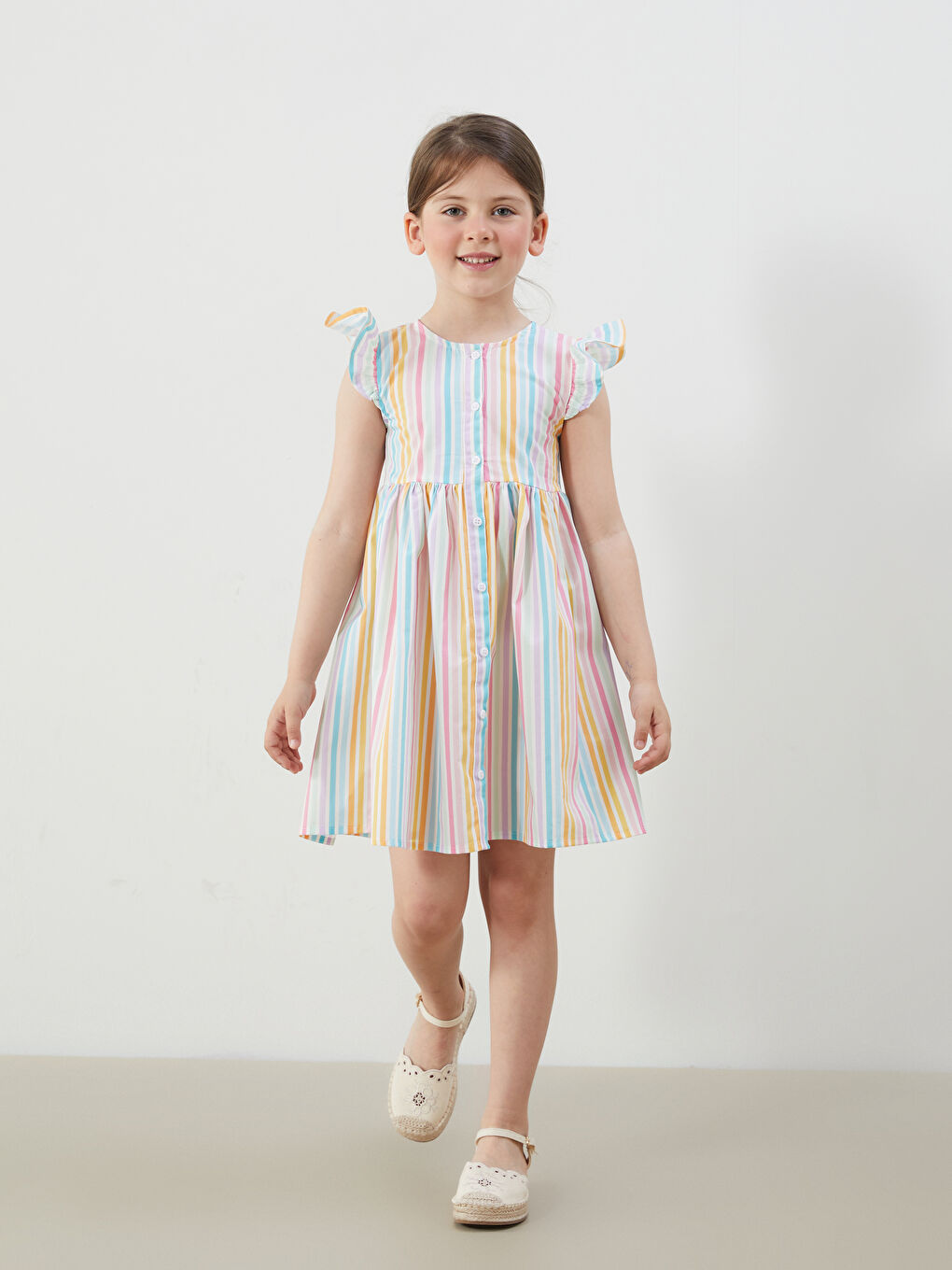 Crew Neck Girls' Poplin Dress -S58355Z1-F9C