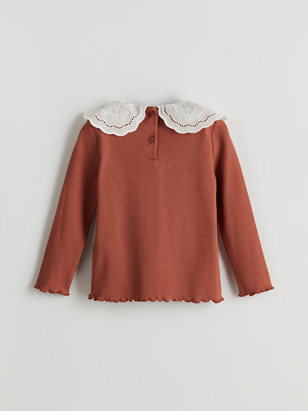 LCW Kids Kahverengi Bebe Yaka Nakışlı Kız Çocuk Tişört - 1